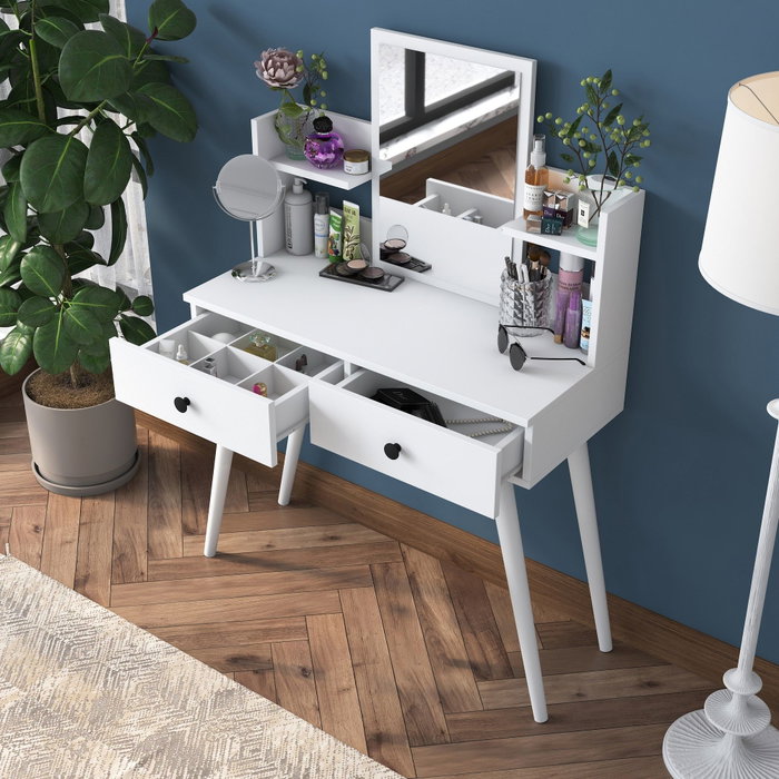 Hanah Home BJ102 - 2232 Mesa de Maquillaje Blanca con Espejo